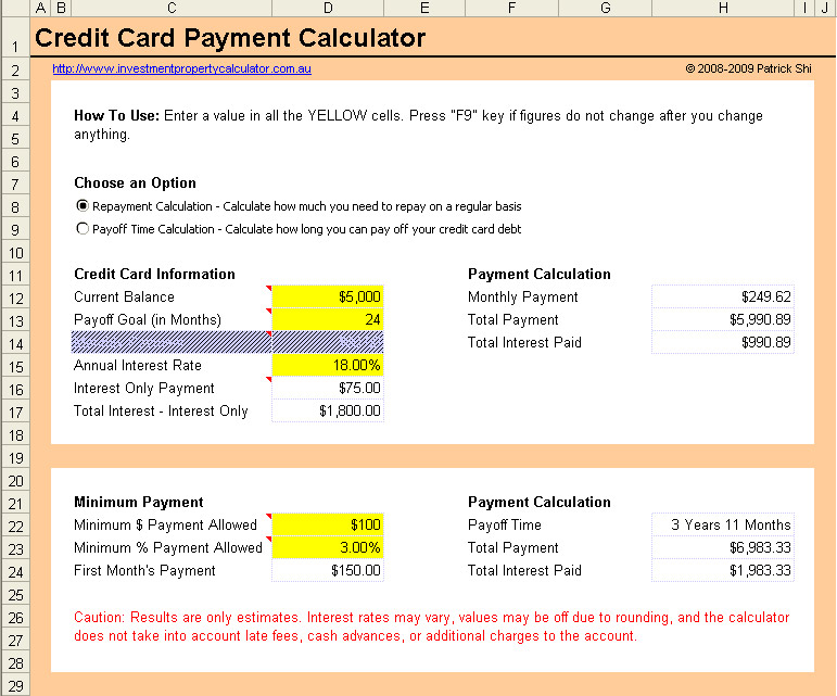 Free Credit Card Payment Calculator