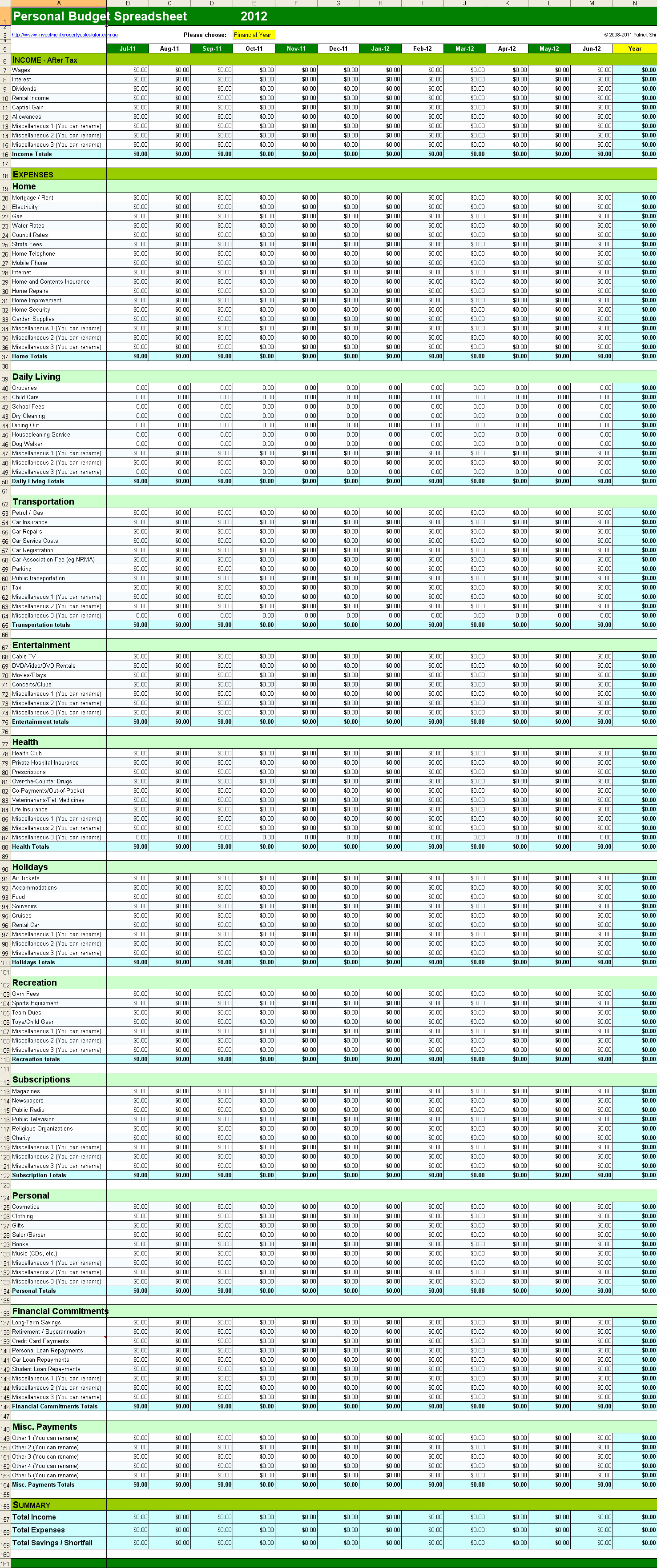 Free Personal Budget Spreadsheet